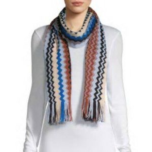 MISSONI Chevron Print Blue Multi Fringe Scarf